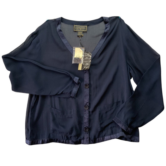 Women's VINTAGE Express BOHO Sheer Blouse Top Blue Coachella L - Picture 4 of 4